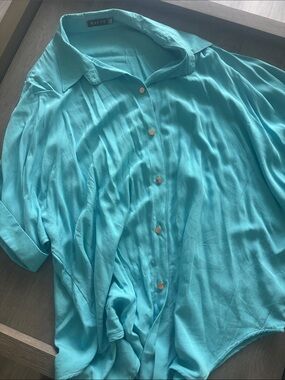 Maeve Men's Turquoise Short-Sleeve Button-Down Shirt